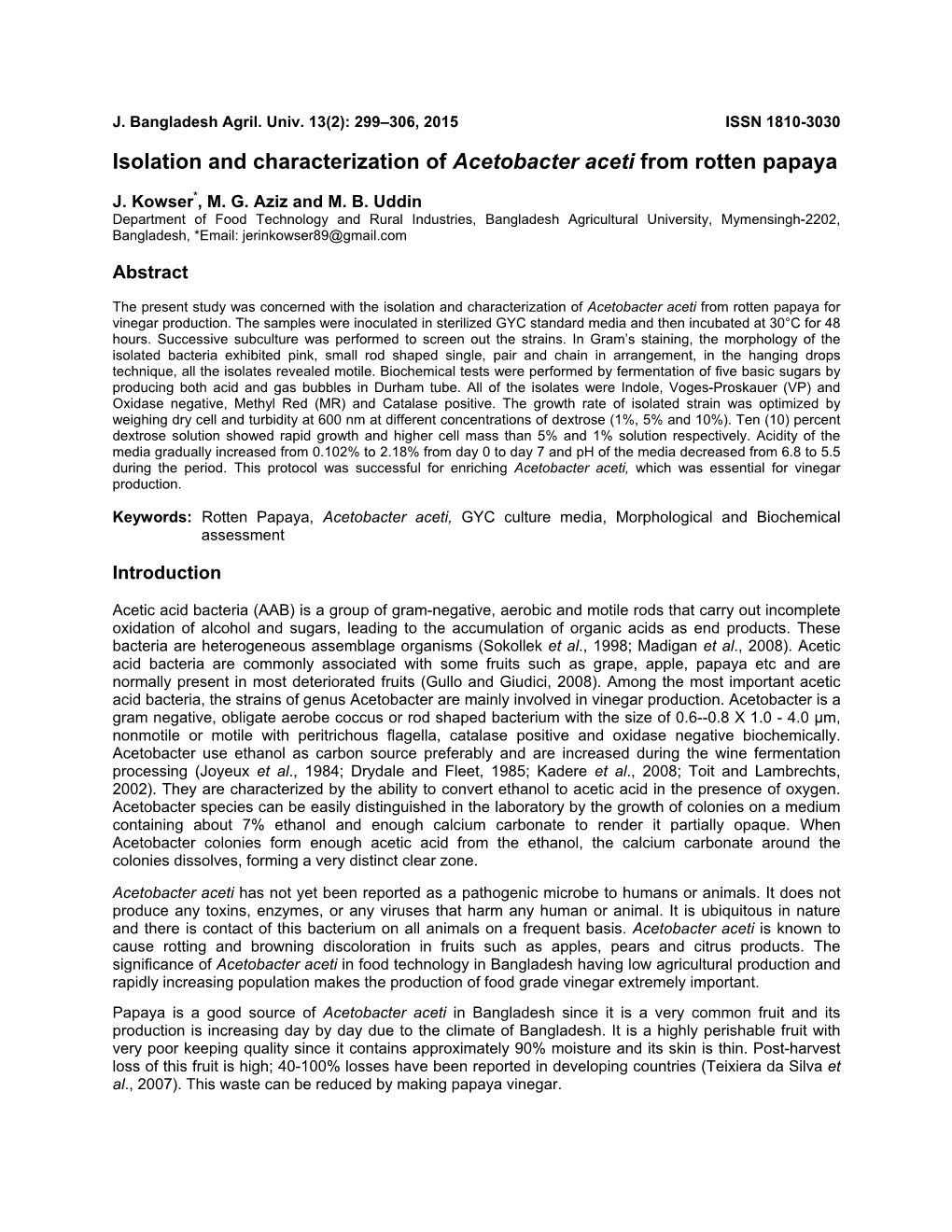 Isolation and Characterization of Acetobacter Aceti from Rotten Papaya