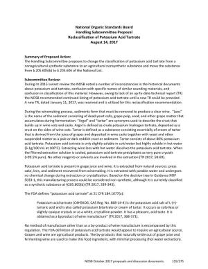 Proposal: Potassium Acid Tartrate Reclassification