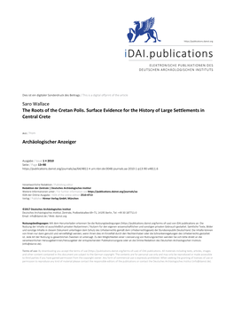 The Roots of the Cretan Polis. Surface Evidence for the History of Large Settlements in Central Crete
