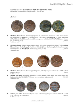 Australian and New Zealand Tokens from the Baldwin’S Vault Sam What Do You Think About Doing the Title in 2 Sizes Like This?