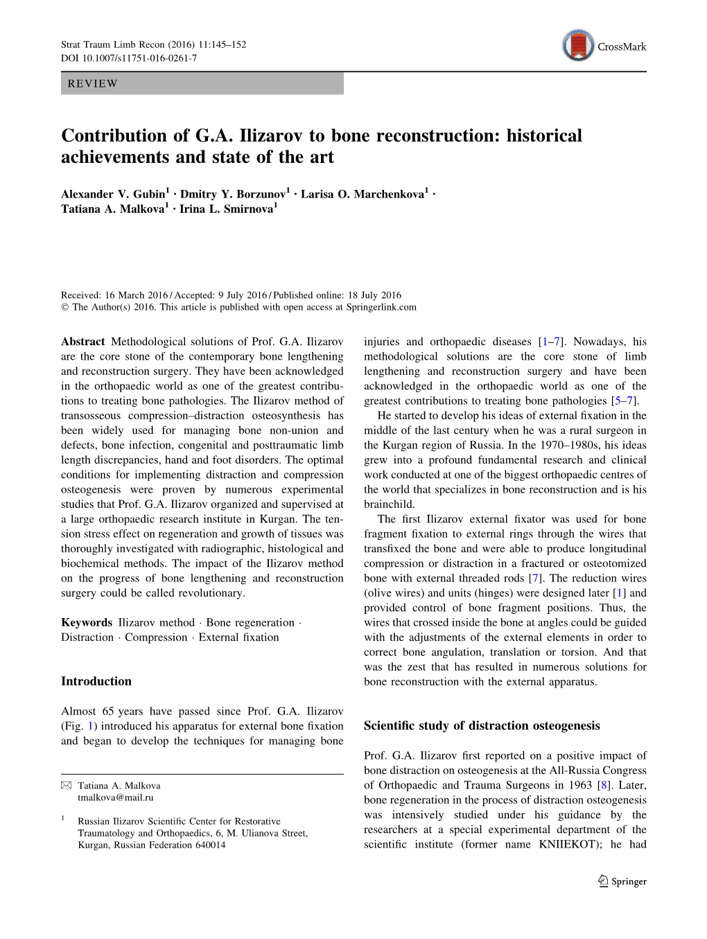 Contribution of G.A. Ilizarov to Bone Reconstruction: Historical Achievements and State of the Art