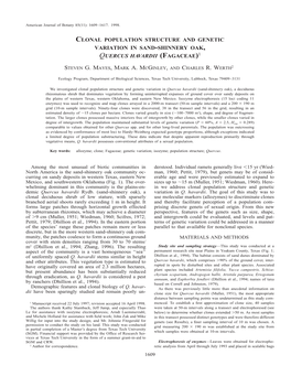 Clonal Population Structure and Genetic Variation in Sand-Shinnery Oak, Quercus Havardii (Fagaceae)1