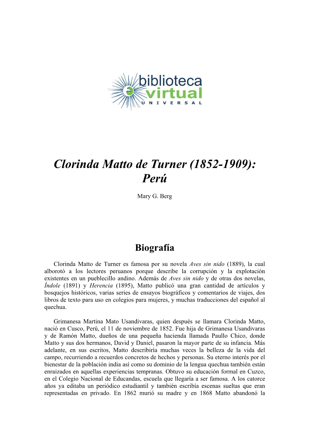 Clorinda Matto De Turner (1852-1909): Perú