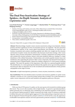 The Dual Prey-Inactivation Strategy of Spiders—In-Depth Venomic Analysis of Cupiennius Salei