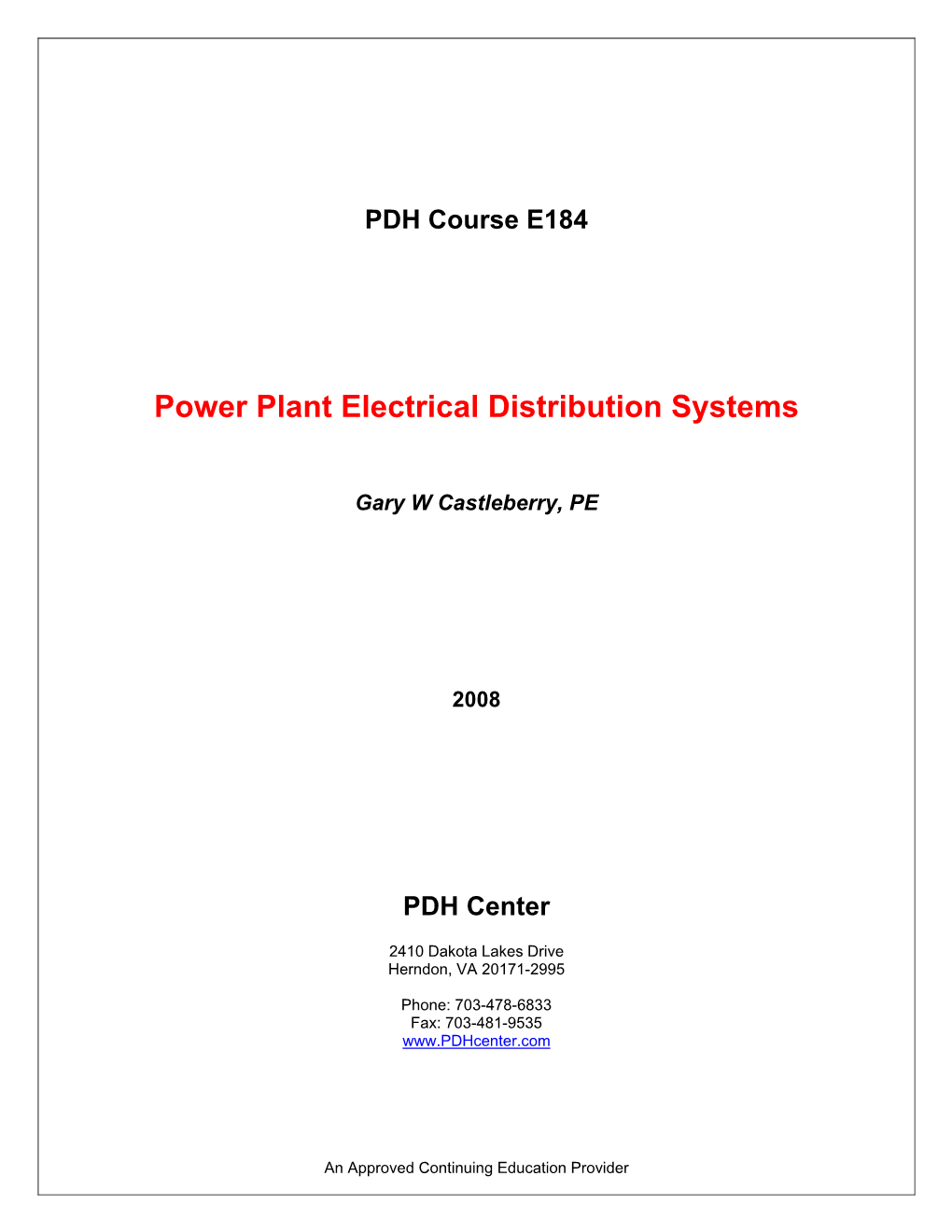 Power Plant Electrical Distribution Systems