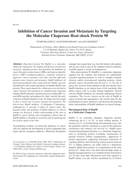 Inhibition of Cancer Invasion and Metastasis by Targeting the Molecular Chaperone Heat-Shock Protein 90