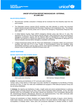 Unicef Situation Report Madagascar - External 28 June 2007