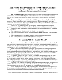 Rio Grande: Strategic Concepts for Rewatering a Thirsty Basin by Steve Harris, Rio Grande Restoration, 5-23-99 DRAFT