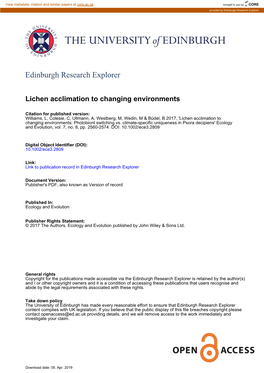 Lichen Acclimation to Changing Environments