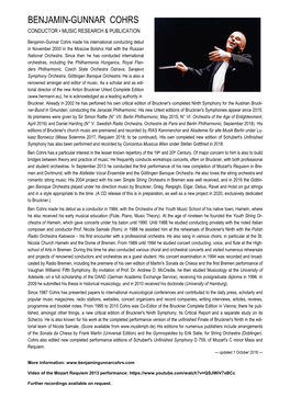 Benjamin-Gunnar Cohrs Conductor • Music Research & Publication