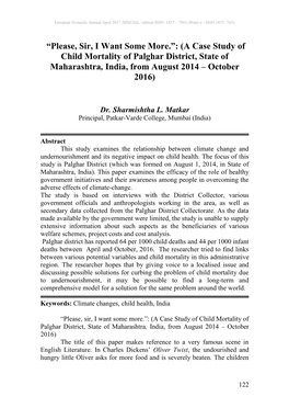 A Case Study of Child Mortality of Palghar District, State of Maharashtra, India, from August 2014 – October 2016)