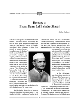 Homage to Bharat Ratna Lal Bahadur Shastri