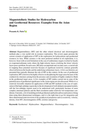 Magnetotelluric Studies for Hydrocarbon and Geothermal Resources: Examples from the Asian Region