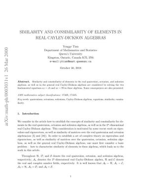 Similarity and Consimilarity of Elements in Real Cayley-Dickson Algebras