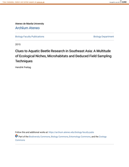 Clues to Aquatic Beetle Research in Southeast Asia: a Multitude of Ecological Niches, Microhabitats and Deduced Field Sampling Techniques