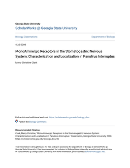 Monoaminergic Receptors in the Stomatogastric Nervous System: Characterization and Localization in Panulirus Interruptus