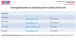 Haemoglobinopathy Co-Ordinating Centre Contacts (Sickle Cell)