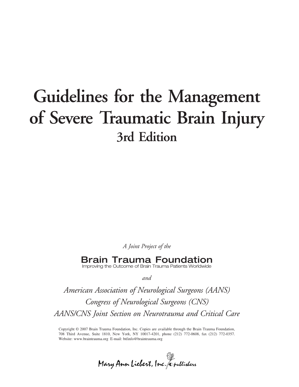 Guidelines for the Management of Severe Traumatic Brain Injury 3Rd Edition