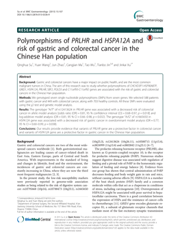 Polymorphisms of PRLHR and HSPA12A and Risk of Gastric and Colorectal Cancer in the Chinese Han Population