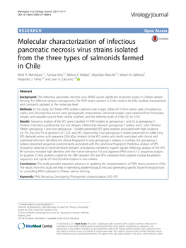 Molecular Characterization of Infectious Pancreatic Necrosis Virus Strains Isolated from the Three Types of Salmonids Farmed in Chile René A