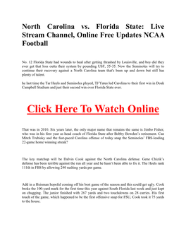 North Carolina Vs. Florida State Live Stream Channel, Online Free
