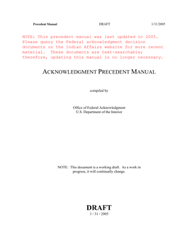 Precedent Manual DRAFT 1/31/2005