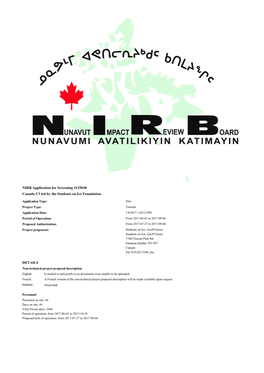 NIRB Application for Screening #125038 Canada C3 Led by the Students on Ice Foundation DETAILS