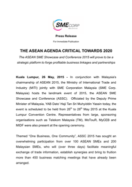 The Asean Agenda Critical Towards 2020