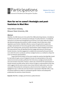 Nostalgia and Post- Feminism in Mad Men