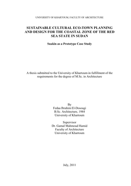 Sustainable Cultural Eco-Town Planning and Design for the Coastal Zone of the Red Sea State in Sudan