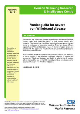 Vonicog Alfa for Severe Von Willebrand Disease