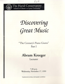 1999-2000 Discovering Great Music-" the Century's Piano Giants" Part 1, Abram Kreeger