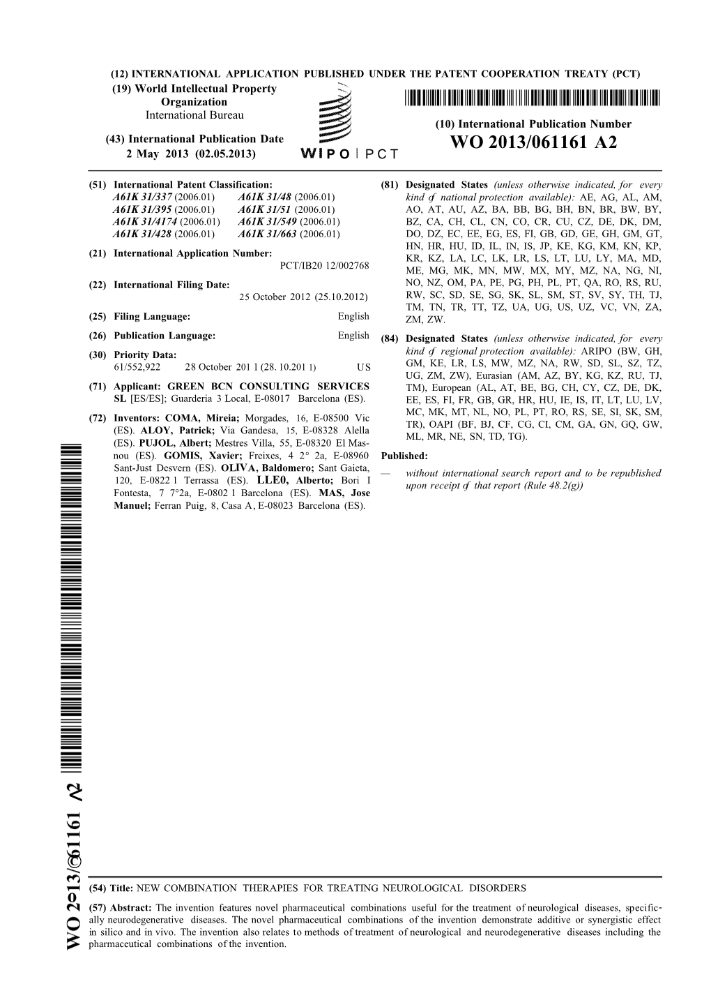 WO 2013/061161 A2 2 May 2013 (02.05.2013) P O P C T