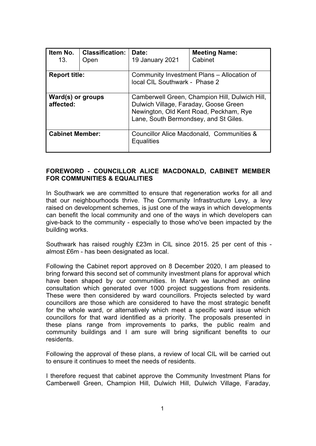 Allocation of Local CIL Southwark - Phase 2