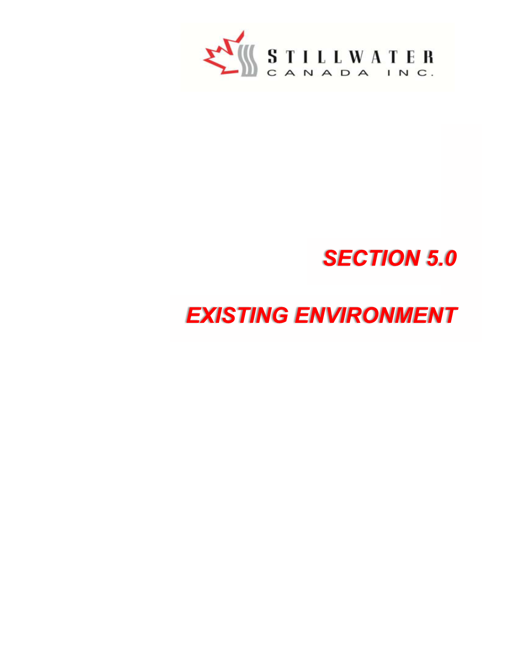 Section 5.0 Existing Environment