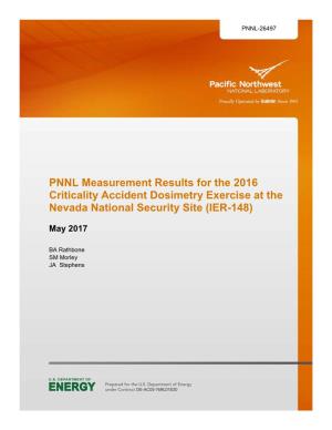 PNNL Measurement Results for the 2016 Criticality Accident Dosimetry Exercise at the Nevada National Security Site (IER-148)