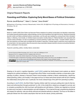 Parenting and Politics: Exploring Early Moral Bases of Political Orientation