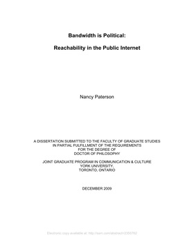 Bandwidth Is Political: De-Peering, Net Neutrality and Internet Governance