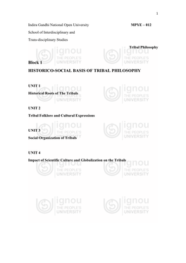 Block 1 HISTORICO-SOCIAL BASIS of TRIBAL PHILOSOPHY