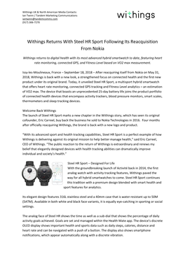 Withings Returns with Steel HR Sport Following Its Reacquisition from Nokia