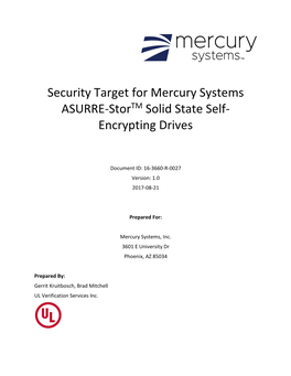 Security Target for Mercury Systems ASURRE-Stortm Solid State Self- Encrypting Drives