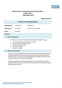 Primary Care Co-Commissioning Committee Public Part 1 December 2018