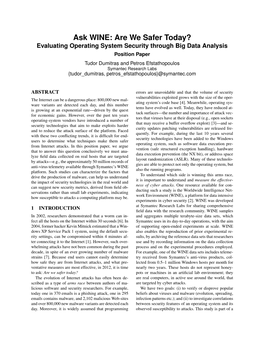 Ask WINE: Are We Safer Today? Evaluating Operating System Security Through Big Data Analysis Position Paper