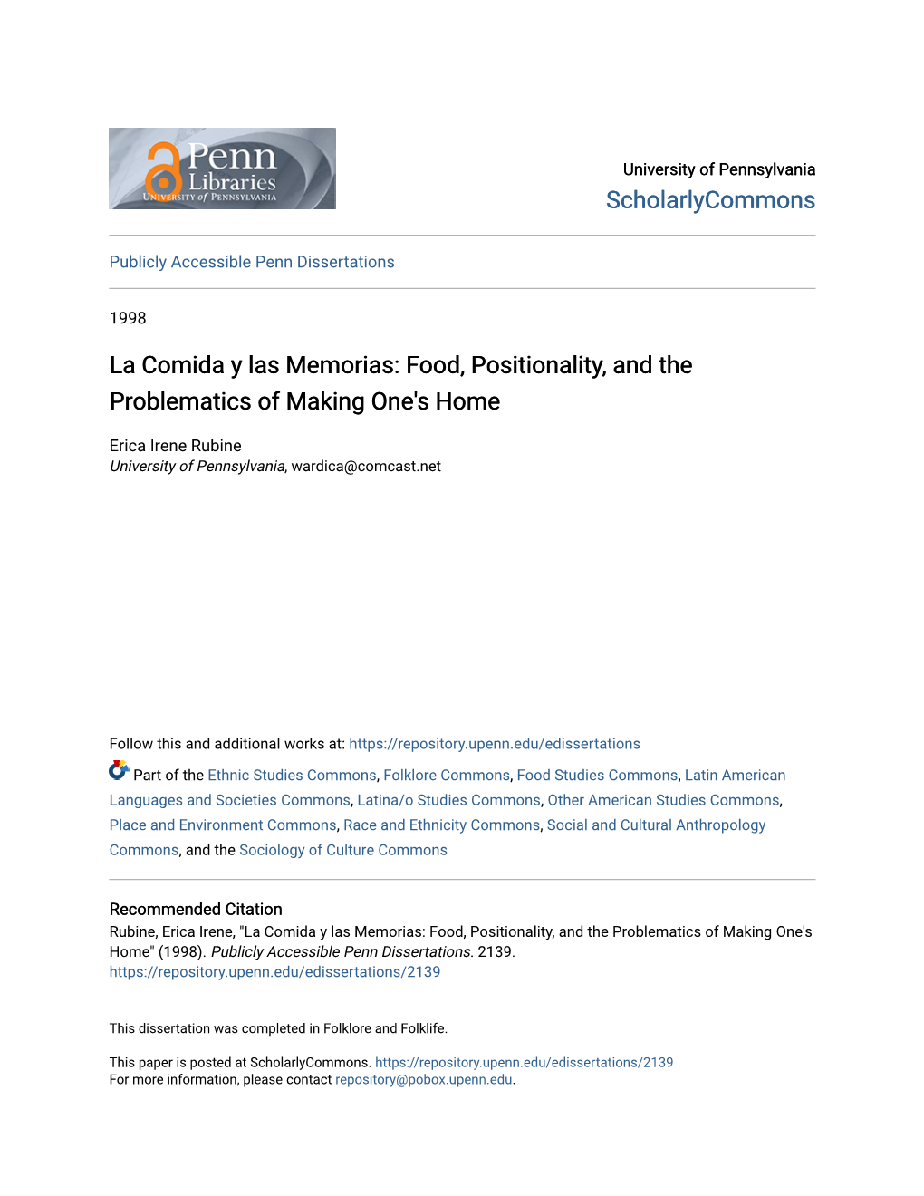 La Comida Y Las Memorias: Food, Positionality, and the Problematics of Making One's Home