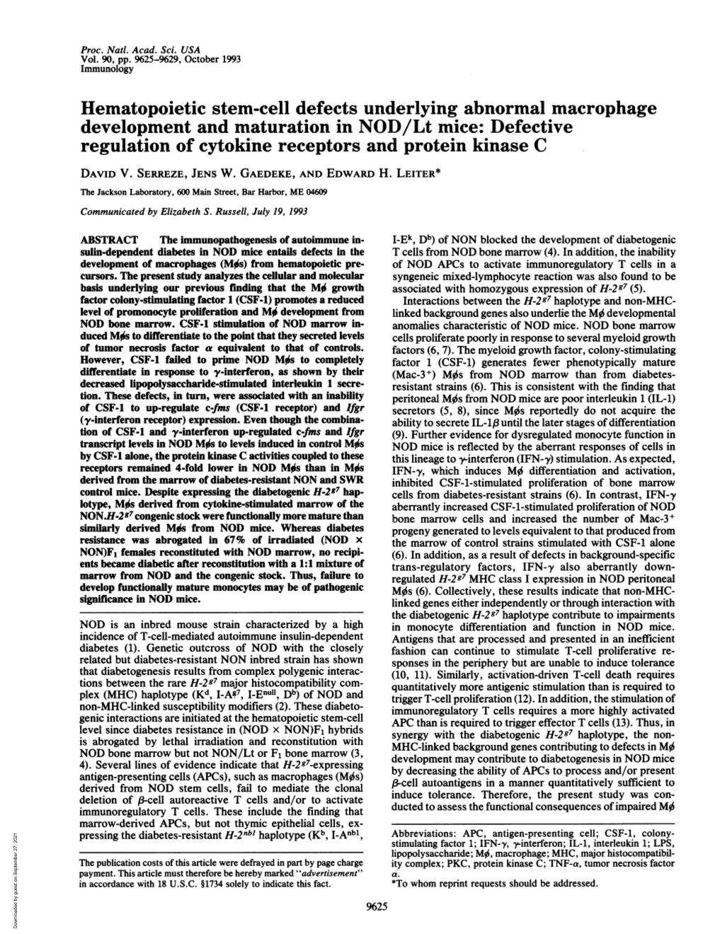 Hematopoietic Stem-Cell Defects Underlying Abnormal Macrophage Development and Maturation in NOD/Lt Mice