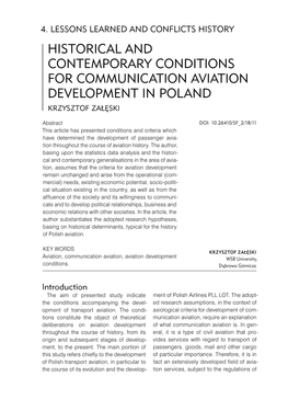 Historical and Contemporary Conditions for Communication Aviation Development in Poland Krzysztof Załęski