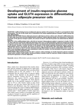 Development of Insulin-Responsive Glucose Uptake and GLUT4 Expression in Differentiating Human Adipocyte Precursor Cells