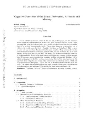 Cognitive Functions of the Brain: Perception, Attention and Memory