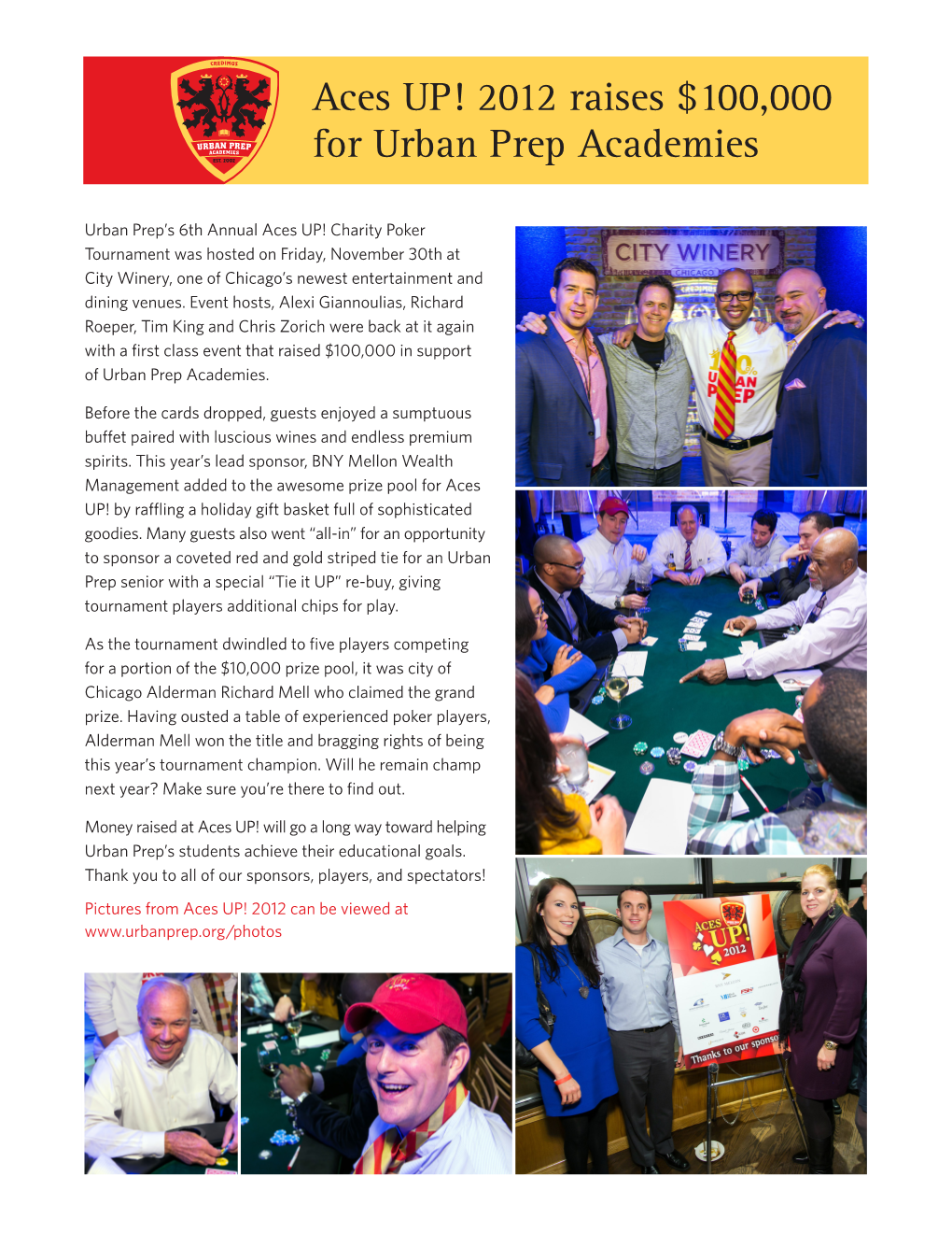 Aces UP! 2012 Raises $100,000 for Urban Prep Academies