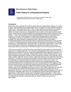 Best Practices in Public History for Undergraduate Students